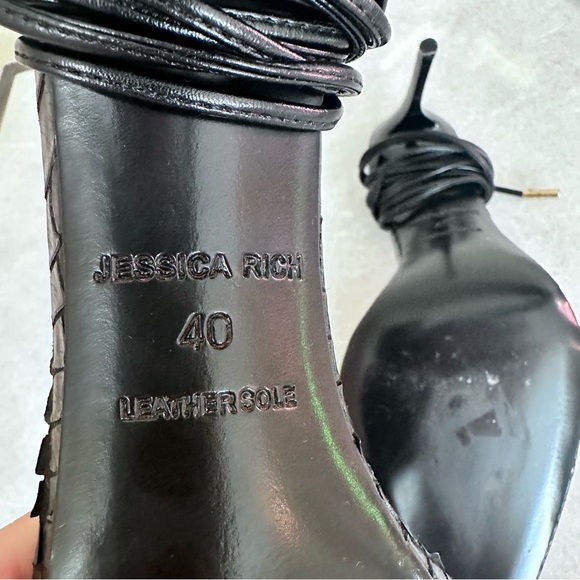 Rich Sandal by Jessica Rich Black Stiletto Lace Up Heels Size 40 / 9.5 - Picture 12 of 16